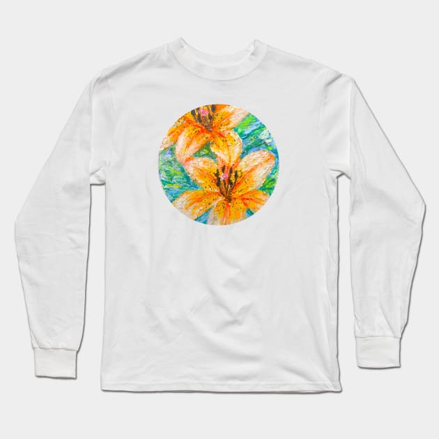 Lilies- Acrylic Painting Long Sleeve T-Shirt by vemvem guzman